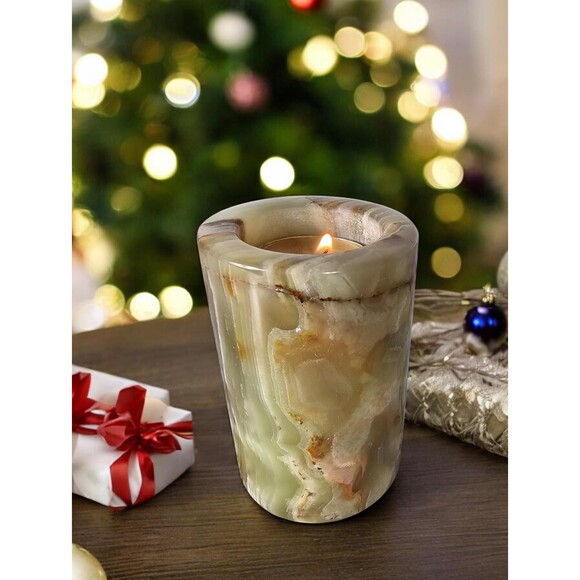 Onyx Green Candle Holder set, Dining table candles, Christmas Mantel Decor New - Picture 9 of 11